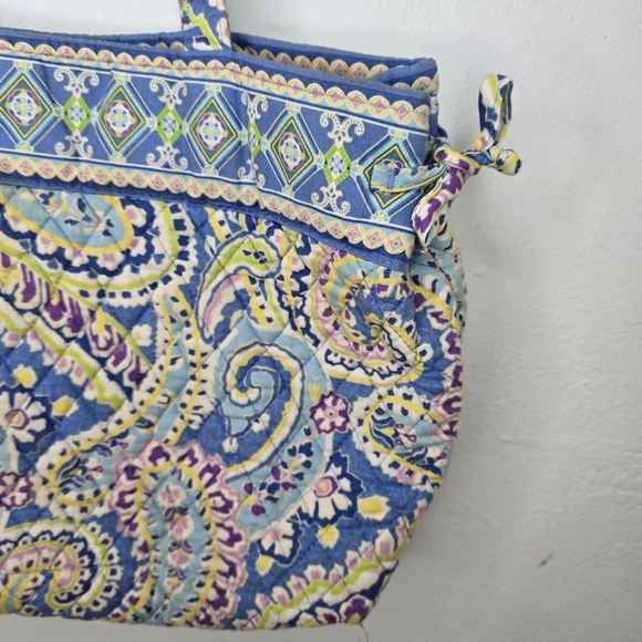 Vintage 00s Vera Bradley Capri Blue Paisley Tote Purse Shoulder Villager Medium - Picture 3 of 10